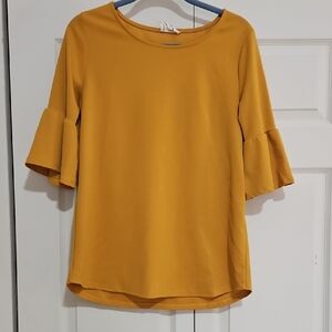 Women's Mustard Ruffle-Sleeve Blouse